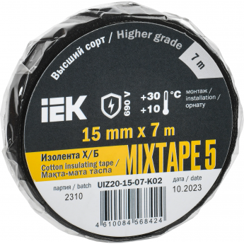 Изолента IEK MIXTAPE 5 Х/Б 15мм 7м Изолента IEK MIXTAPE 5 Х/Б 15мм 7м