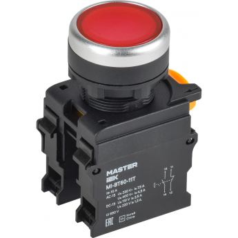 Кнопка с фиксацией IEK MASTER MI-BT60-11T-3-21-K04 d=22мм 1NO+1NC красная