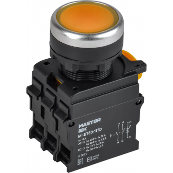 Кнопка с подсветкой и фиксацией IEK MASTER MI-BT60-11TD-3-11-K05 d=22мм 1NO+1NC жёлтая