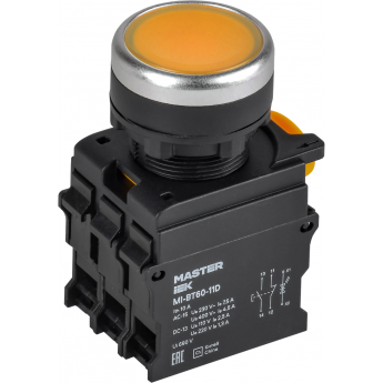 Кнопка с подсветкой IEK MASTER MI-BT60-11D-3-12-K05 d=22мм 1NO+1NC жёлтая