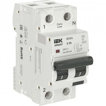 Выключатель автоматический дифференциального тока IEK ARMAT AR-B10N-1N-C025A030 АВДТ B10N 36мм 2п (1P+NP) C 25 30мА тип A